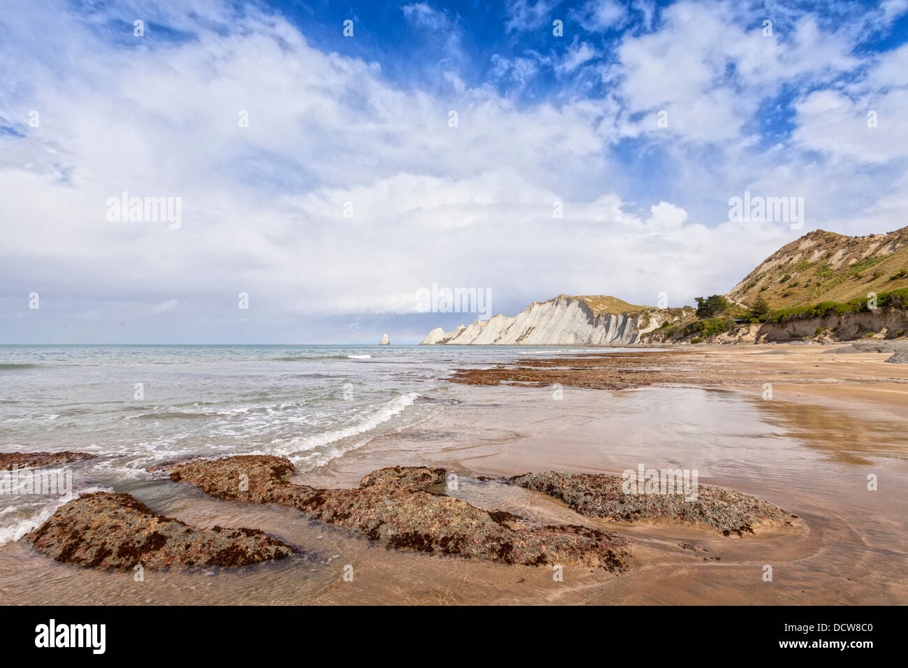 Beach at Cape Kidnappers, Hawke's Bay, New Zealand, famous for its gannet colony. Stock Photo