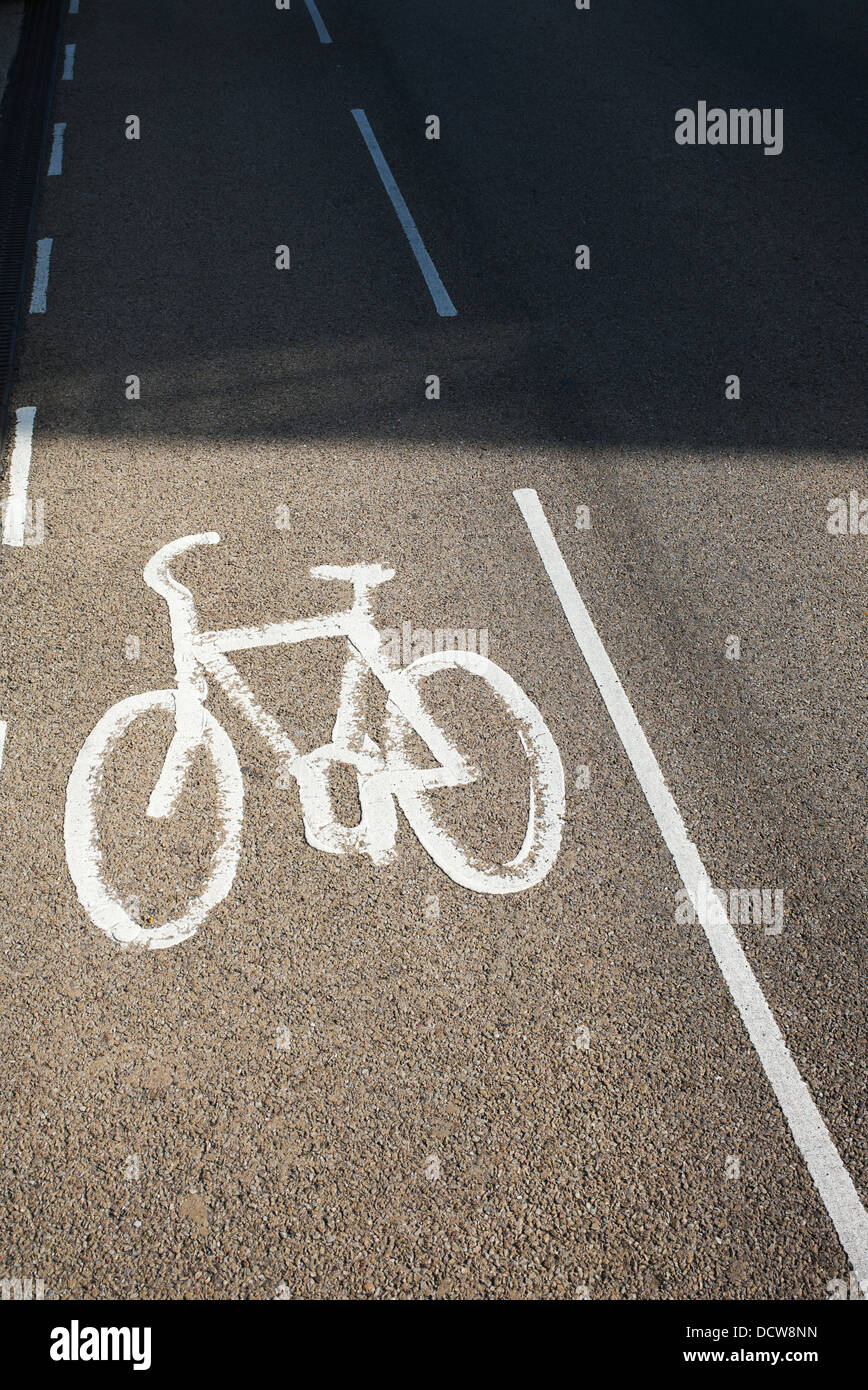 Painted Cycle lane road sign. England Stock Photo