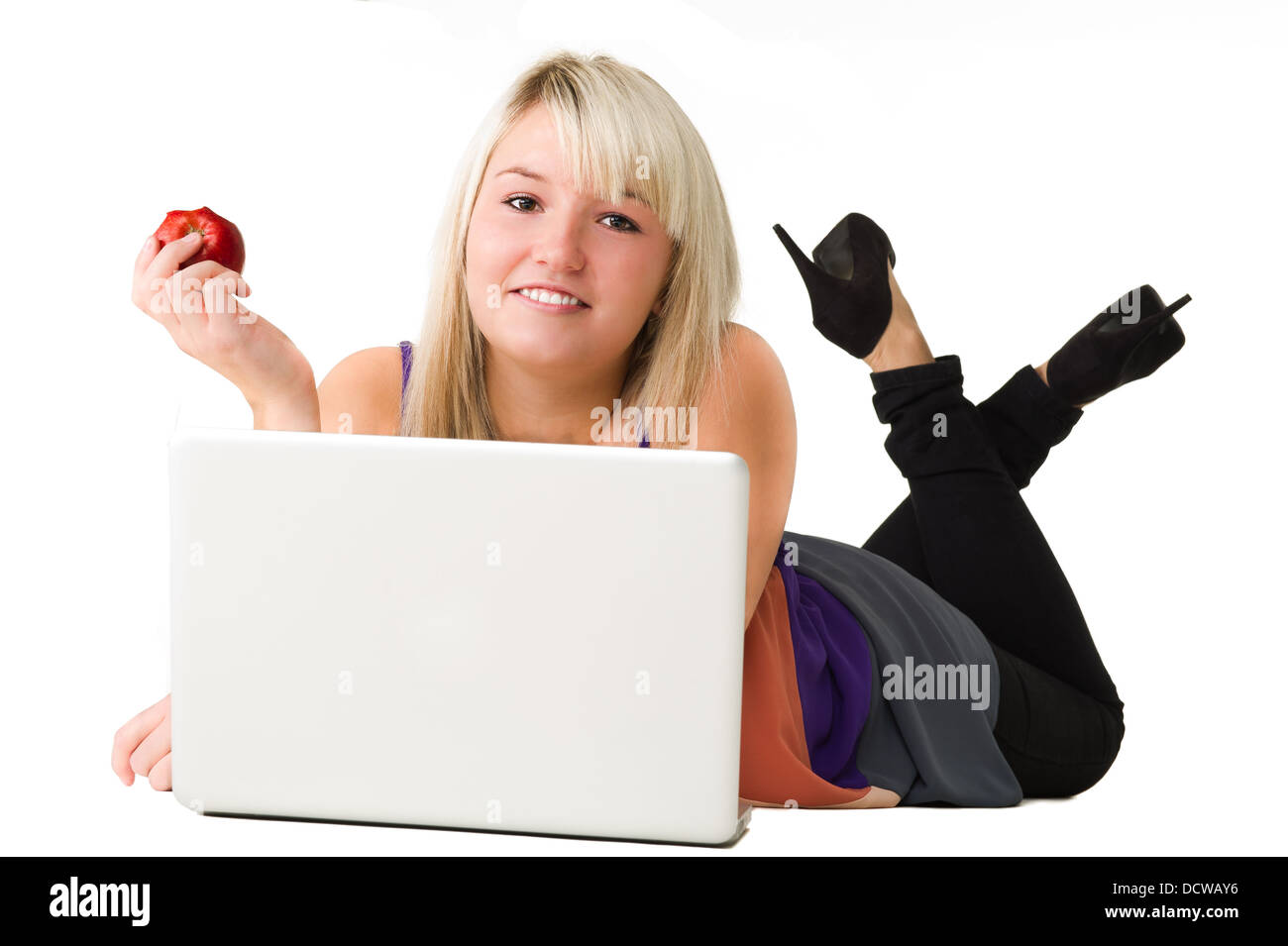 Young smiling girl with laptop Stock Photo - Alamy