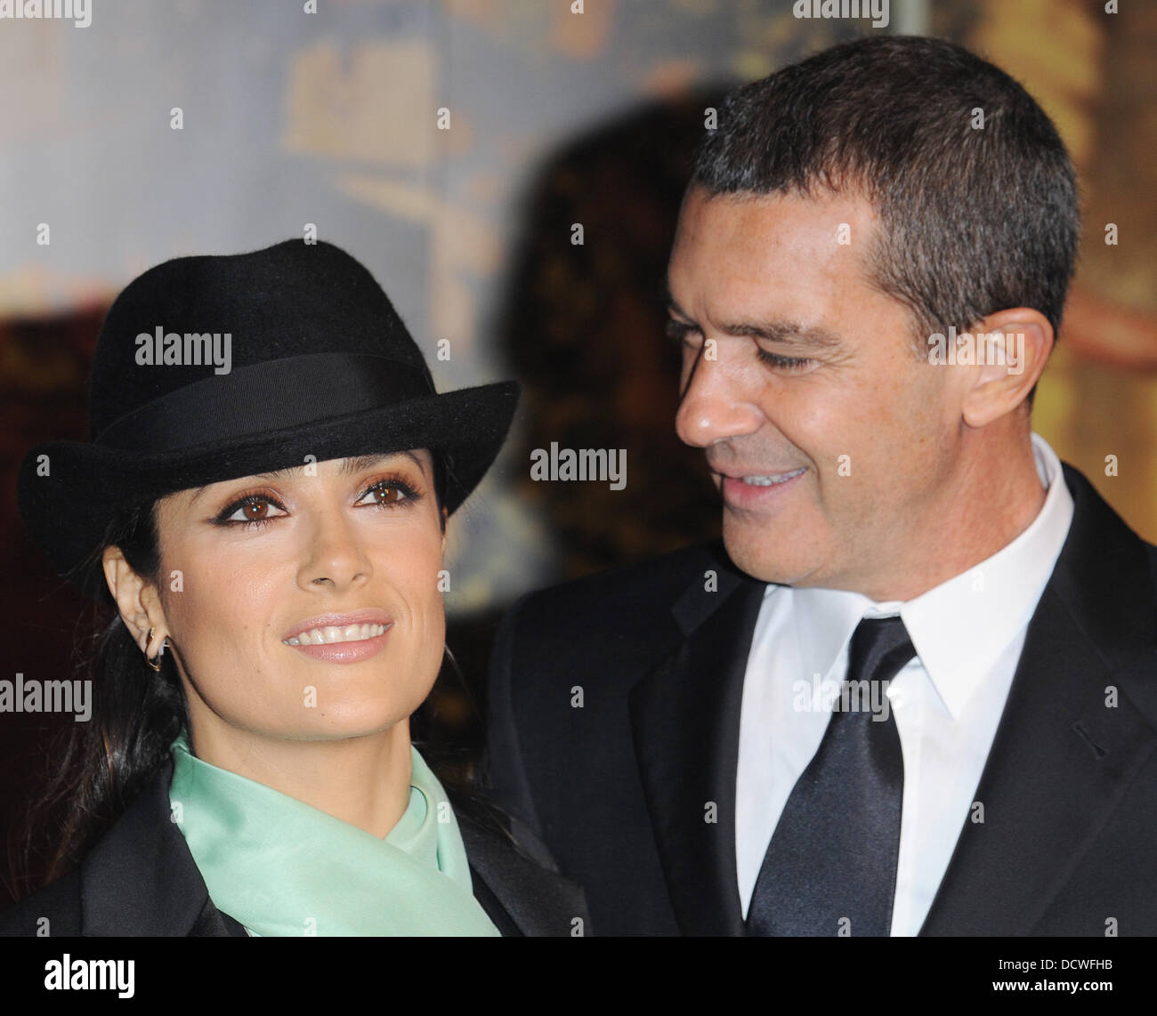 Antonio Banderas and Salma Hayek at the premiere of Puss In Boots at Empire, Leicester Square, London, England- 24.11.11 Stock Photo