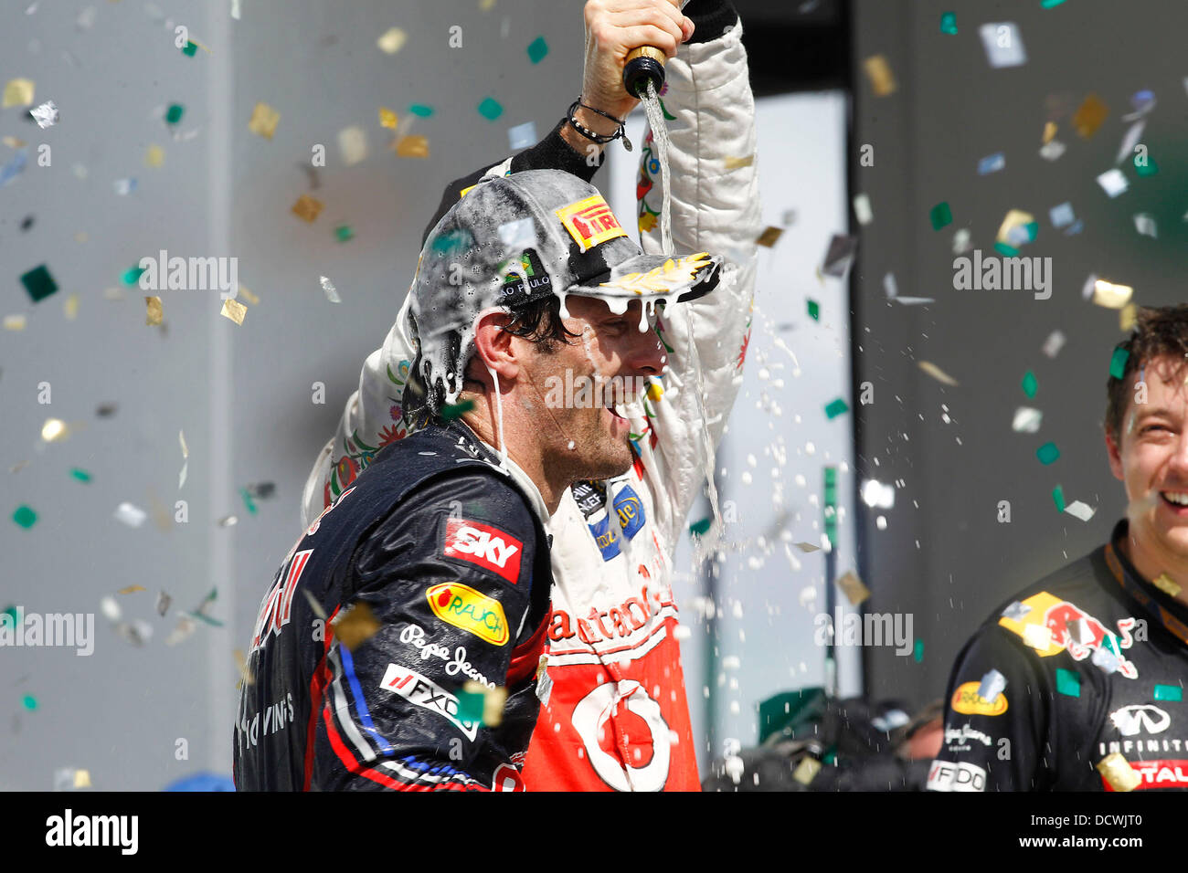 Winner Mark Webber Aus Red Bull Racing With 3rd Placed Jenson Button