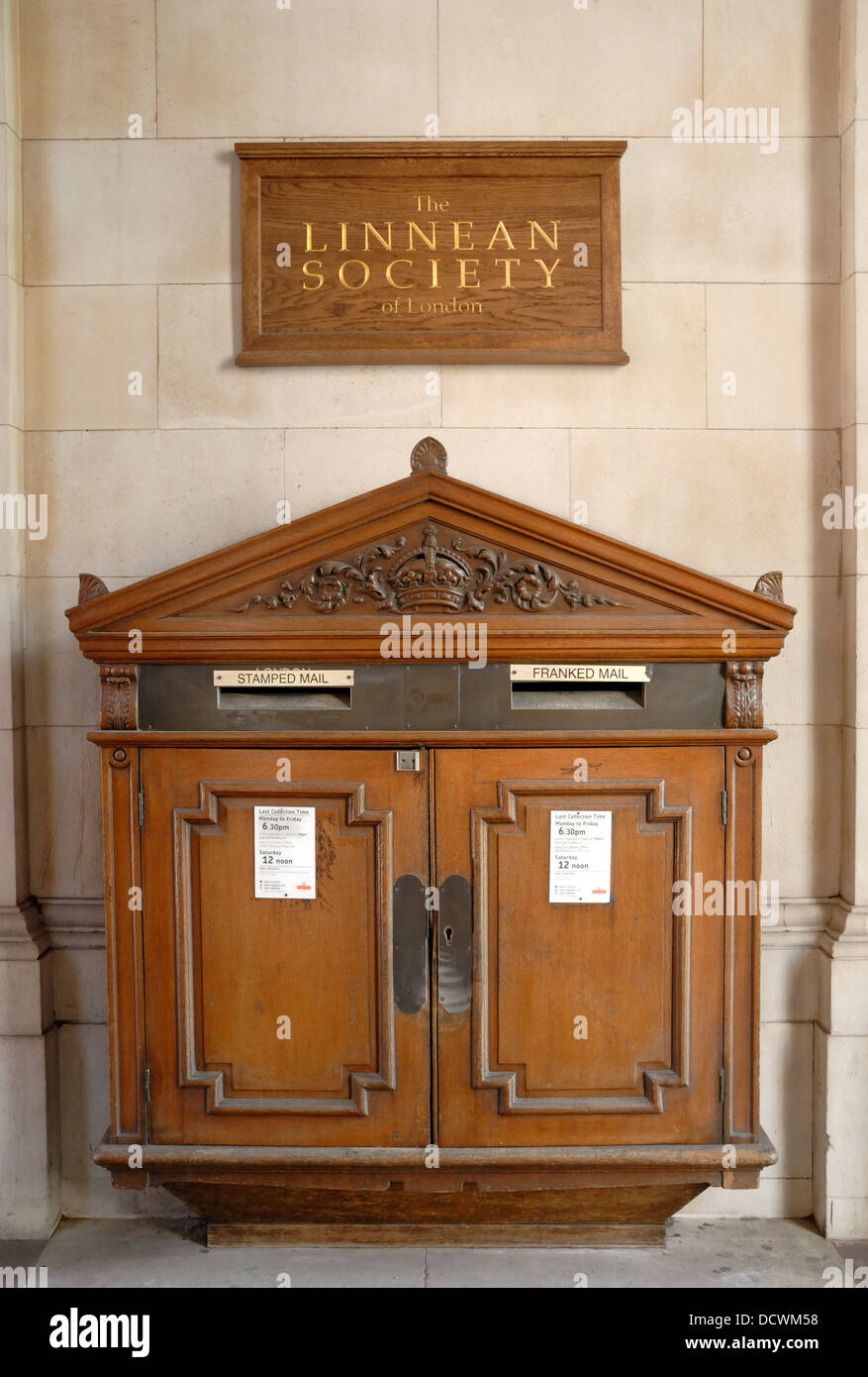 London, England, UK. Burlington House on Piccadilly. Letter boxes outside the Linnean Society Stock Photo