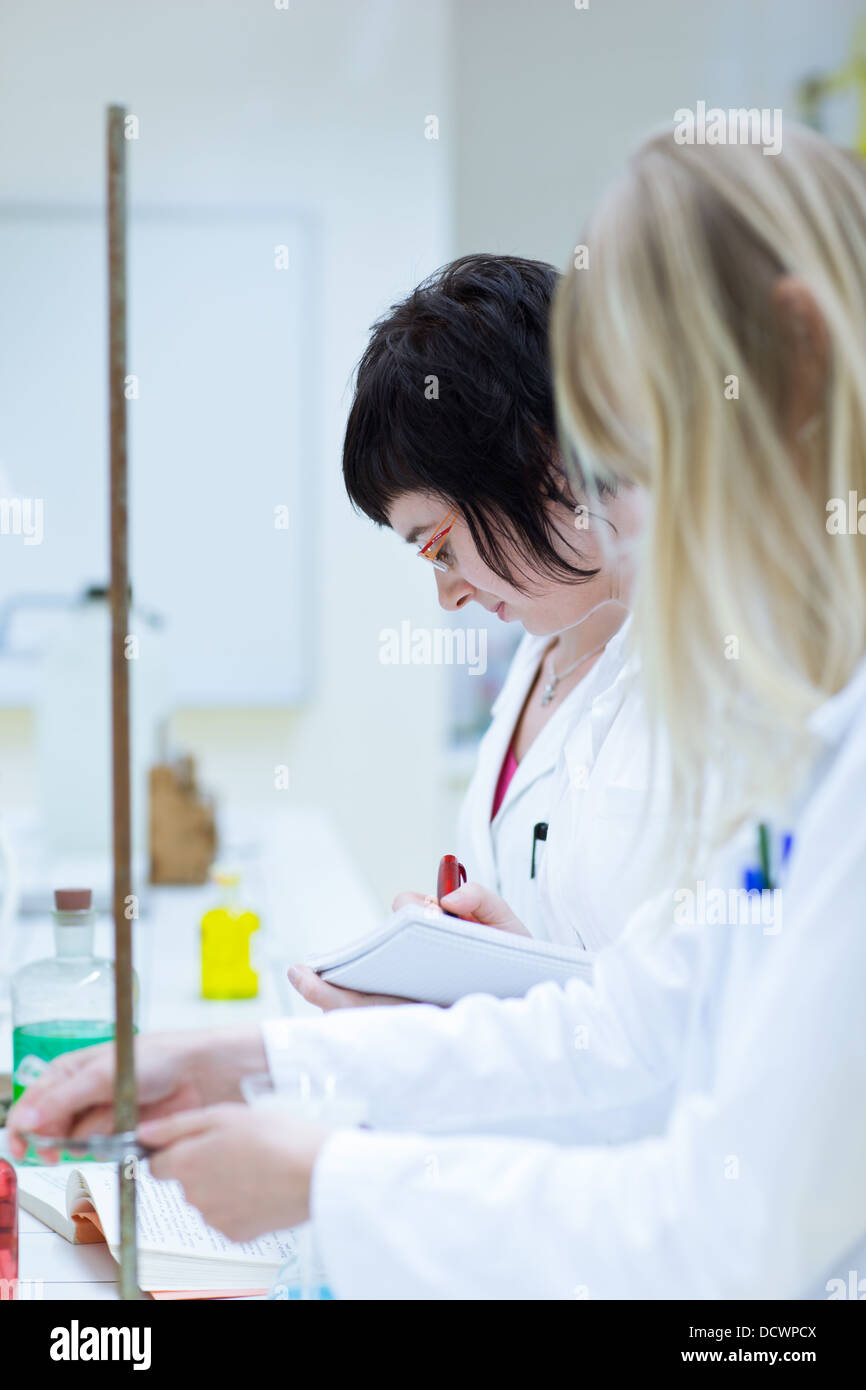 female researcher carrying out research in a chemical lab Stock Photo