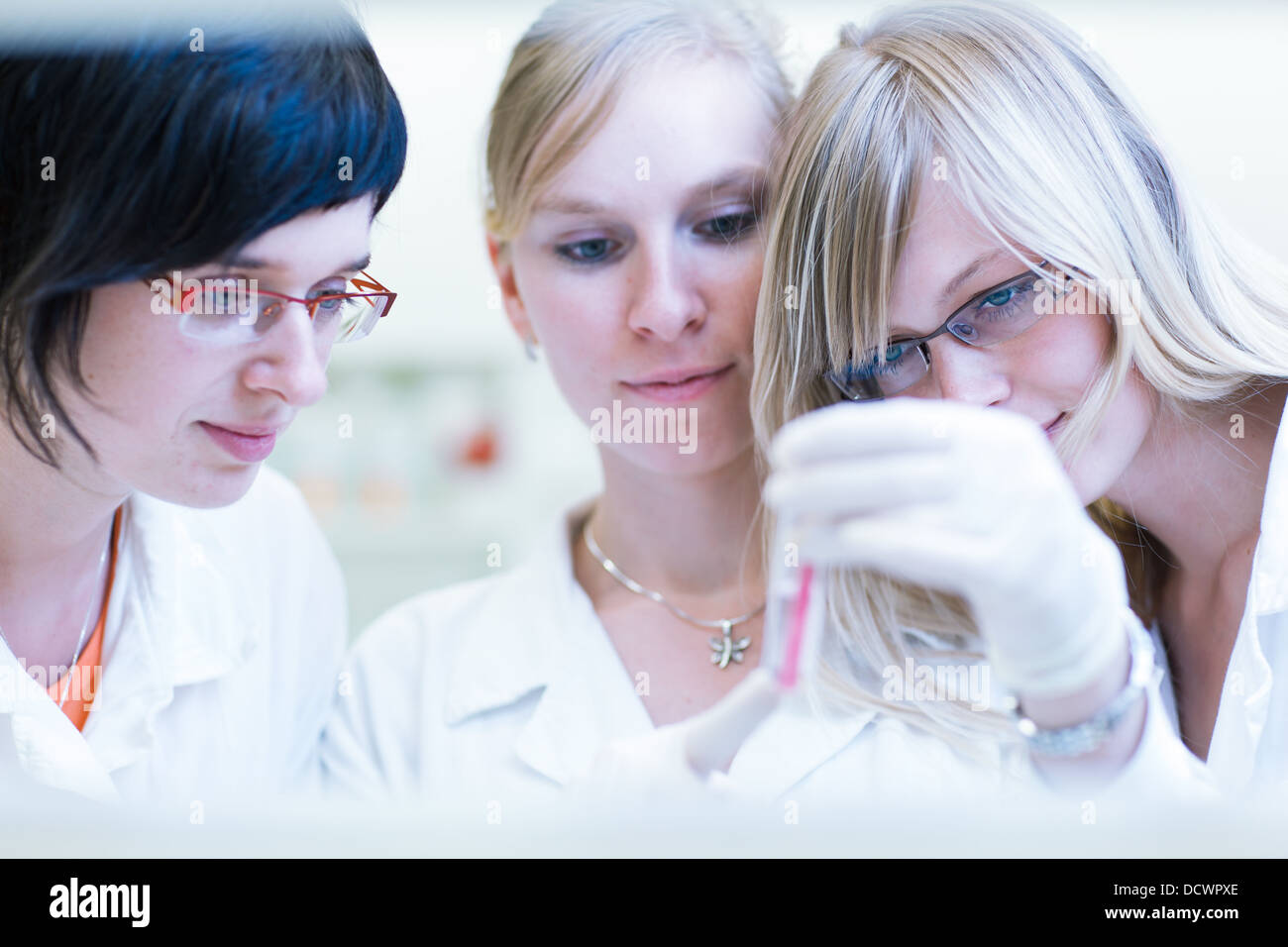 female researcher carrying out research in a chemical labhemical lab ...