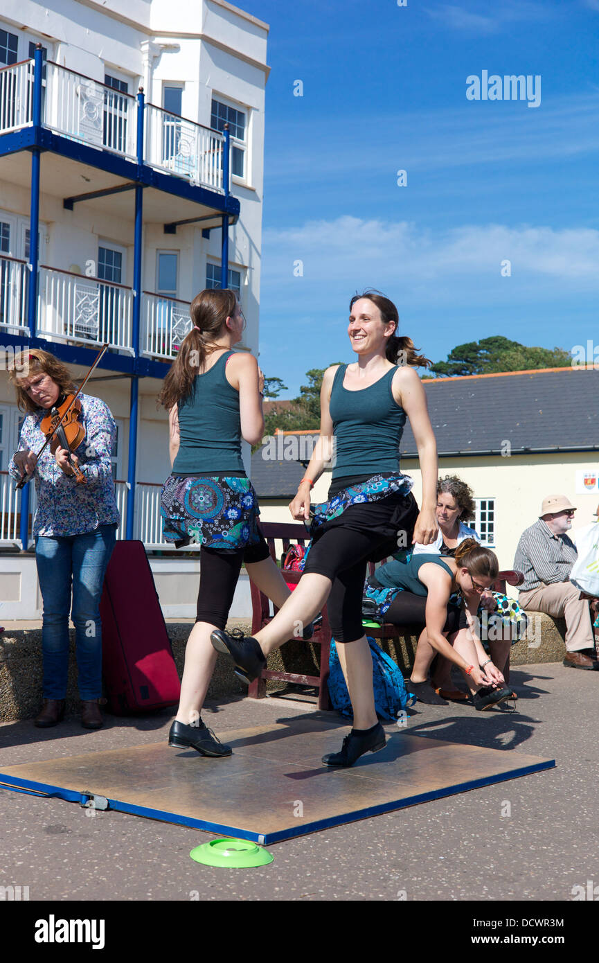 Clog dancers on the esplanade during Sidmouth Folk Festival, Devon, UK Stock Photo