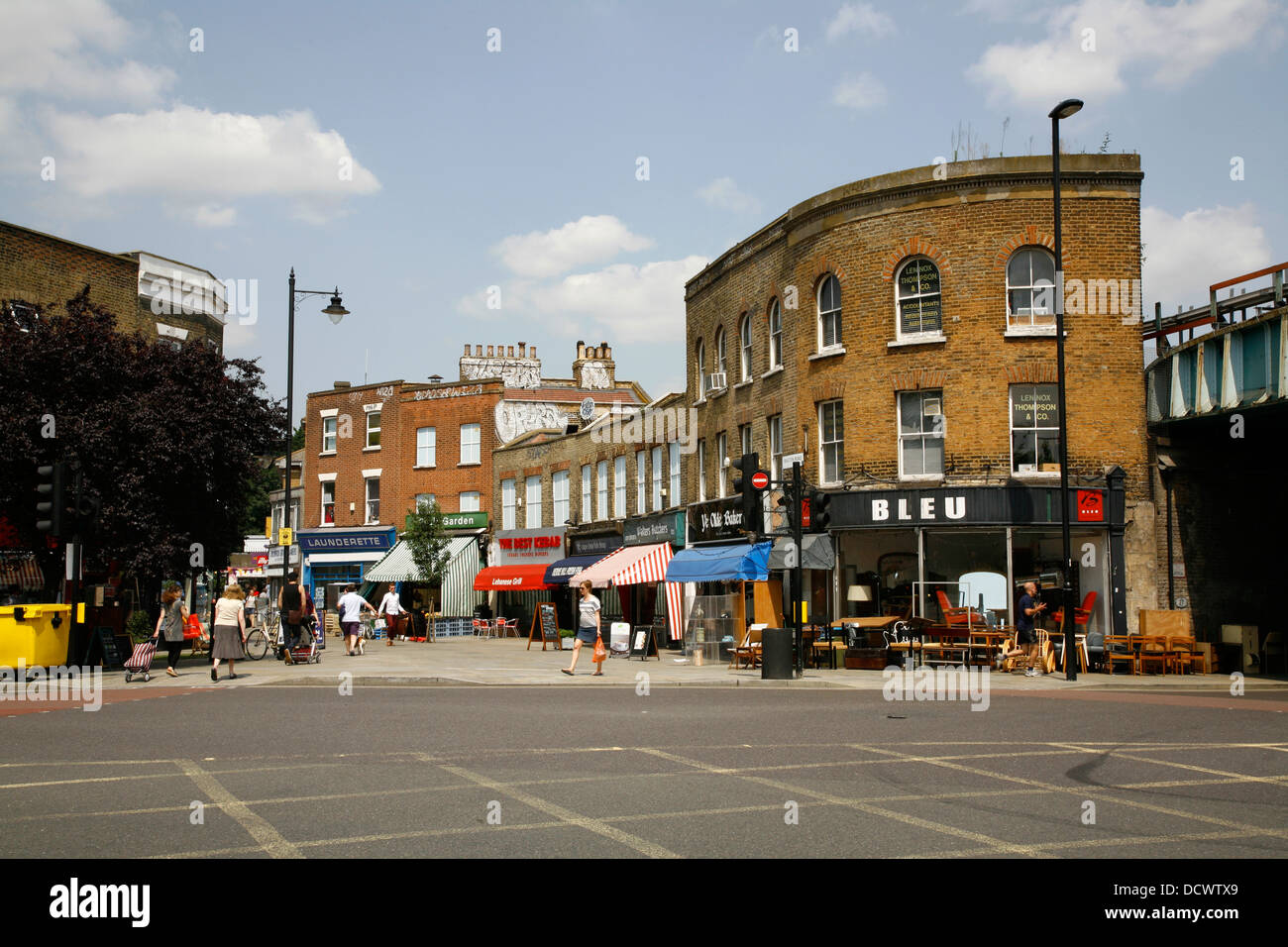 Looking across Dulwich Road to shops on Railton Road, Herne Hill, London, UK Stock Photo