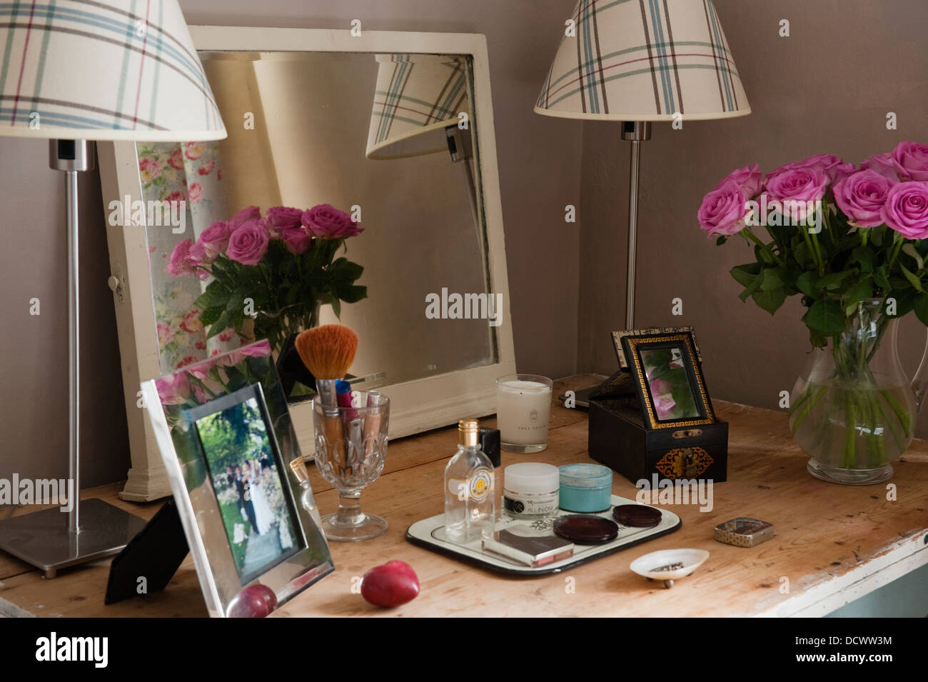 Dressing table in Bristol home of British fabric designer Emily Bond Stock Photo