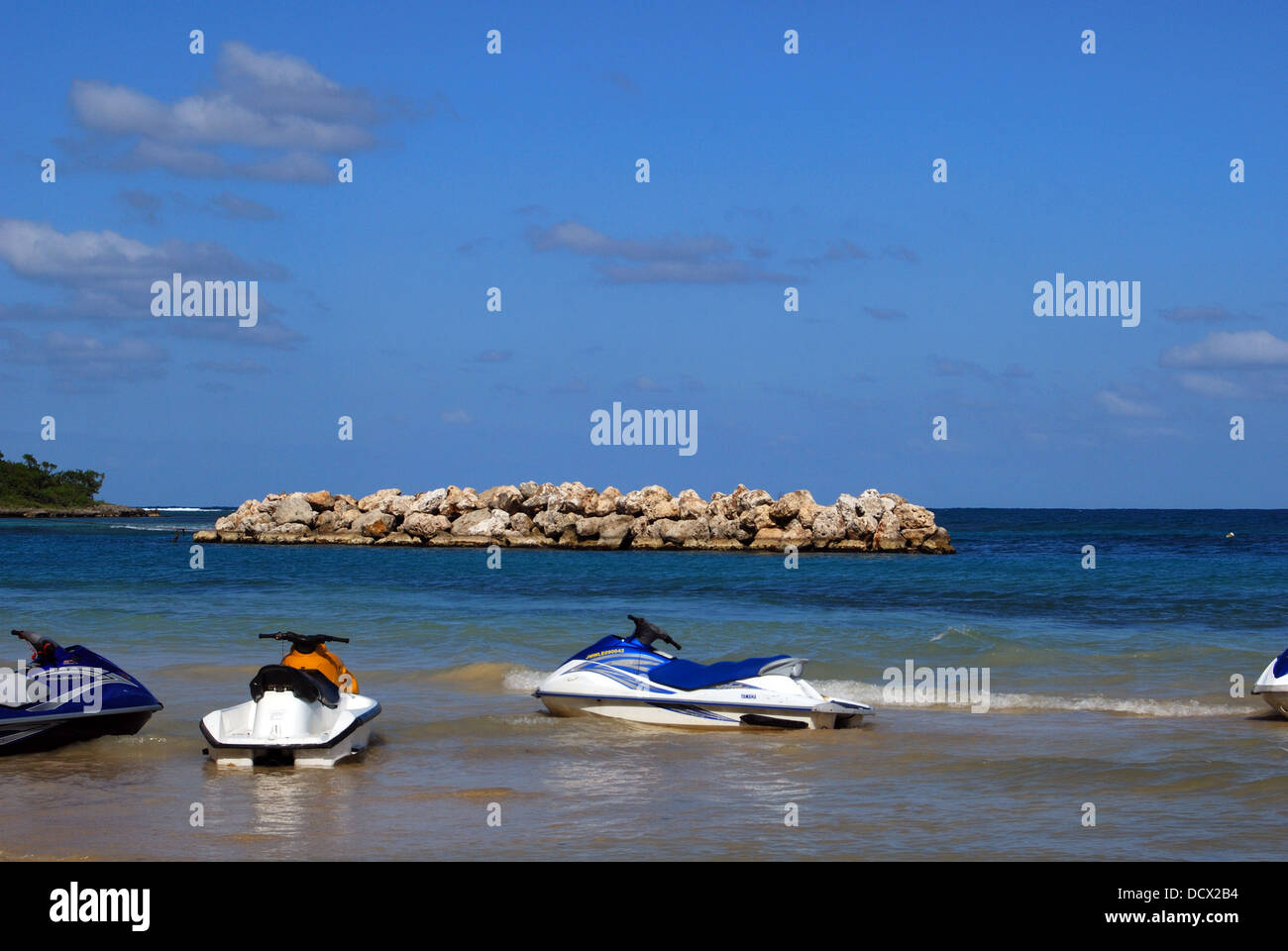 Jet skis on the shoreline, Ocho Rios, Middlesex County, Jamaica