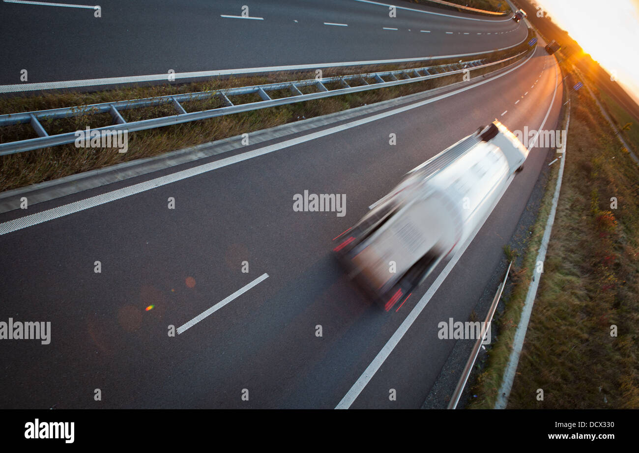 highway traffic - motion blurred truck on a highway/motorway Stock ...