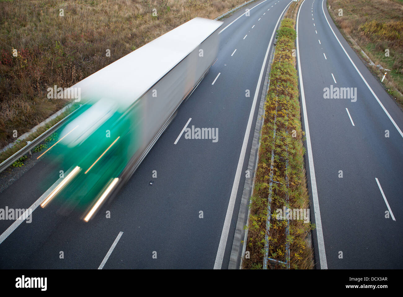 highway traffic - motion blurred truck on a highway/motorway Stock ...