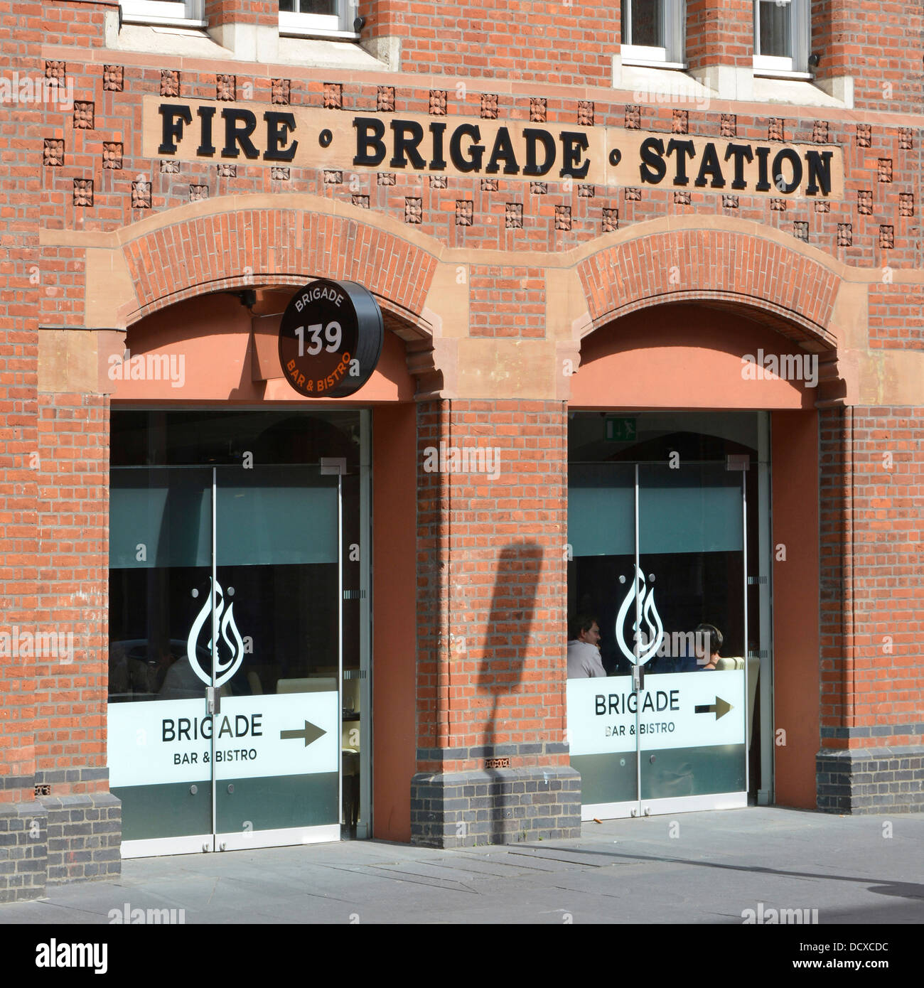 Brigade Bar & Bistro restaurant conversion & clean brickwork facade redundant London Fire Brigade Station built 1879 Tooley Street Southwark London UK Stock Photo