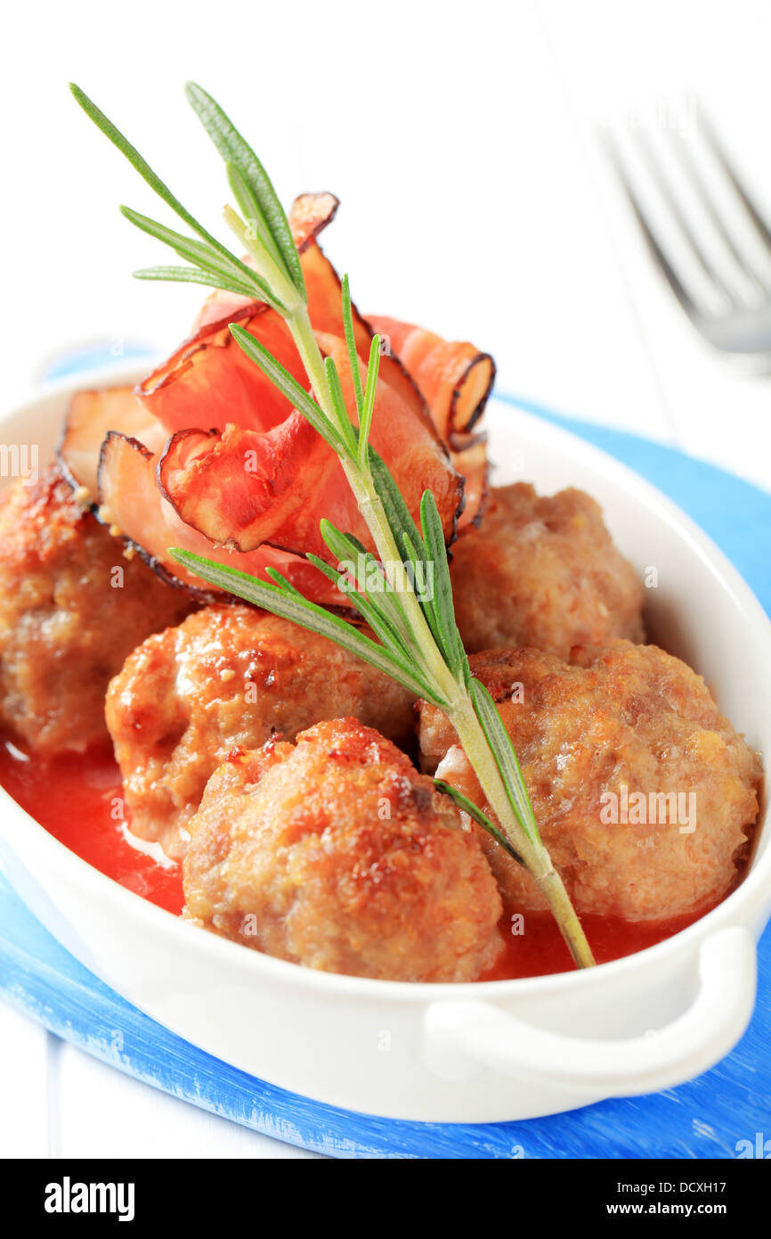 Meatballs with tomato sauce in a casserole dish Stock Photo Alamy