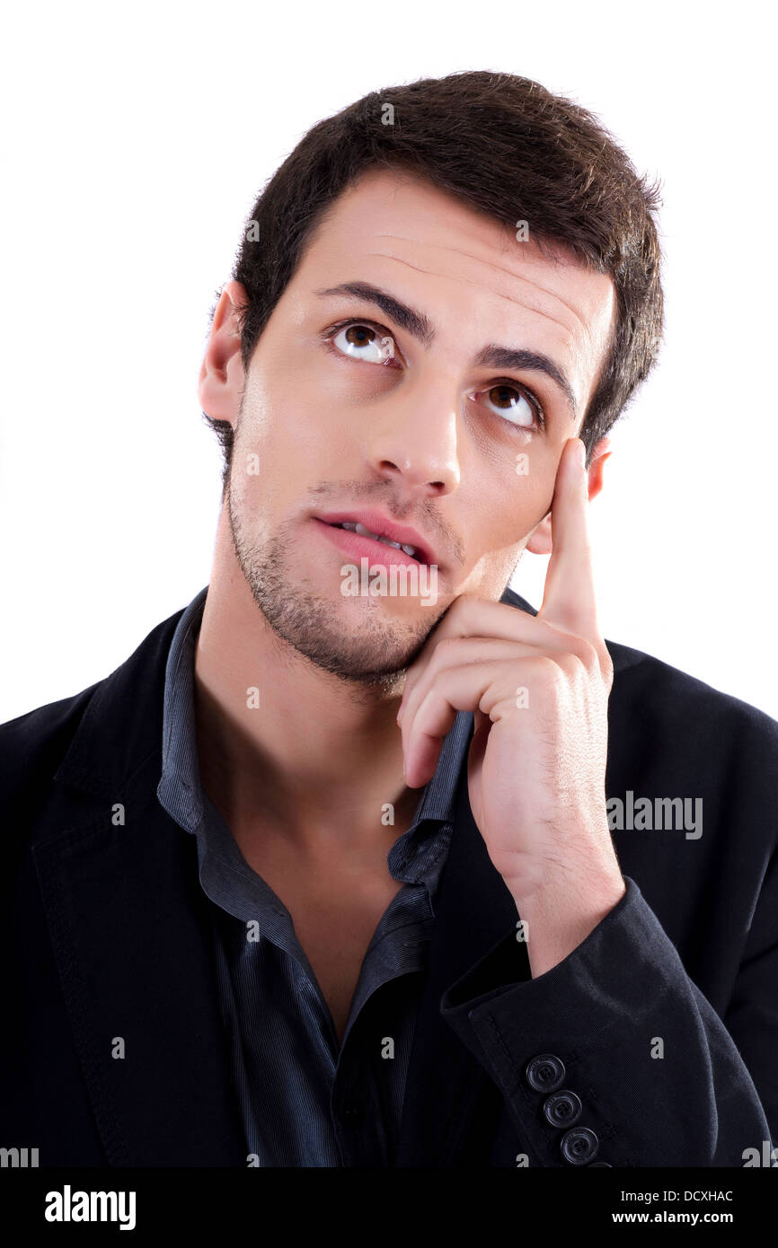 View of a young man standing against a white background Stock Photo - Alamy