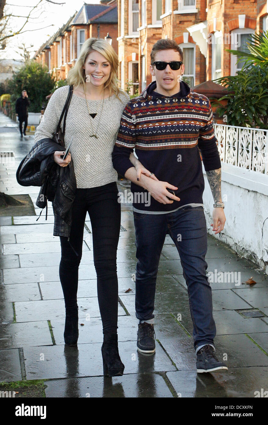 Horsley and Danny Jones leaving Fearne Cotton's house after her