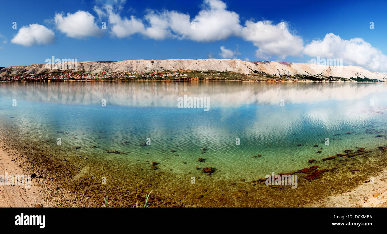 Tranquil sea mirror Pag Croatia, Adriatic Mediterranean Sea Stock Photo