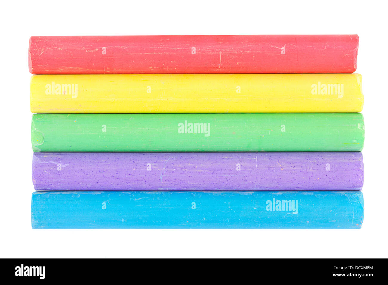 Line of different color chalks on a white background Stock Photo Alamy