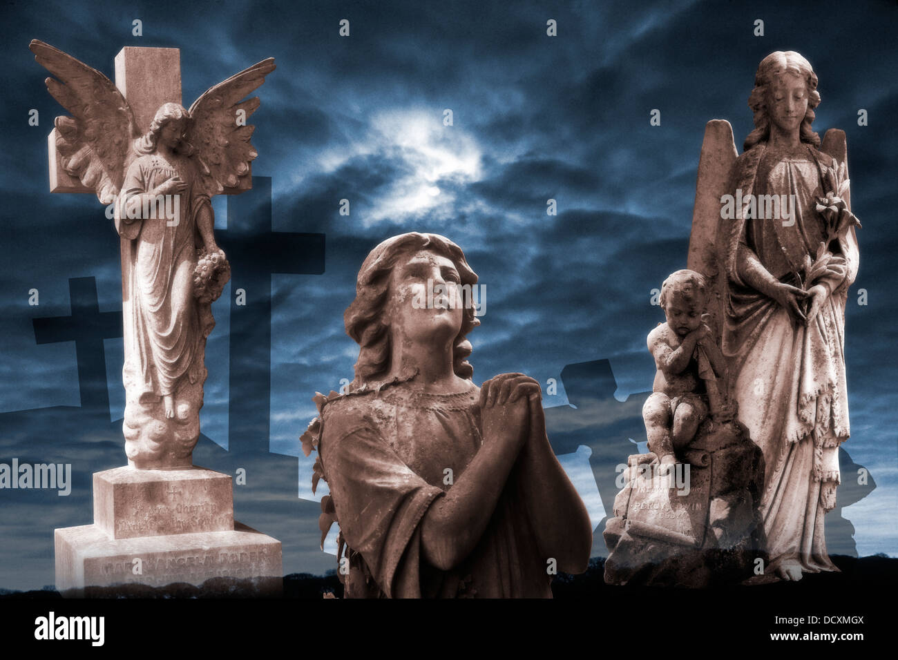 Grave Stones, Crosses, angels, statues, graves, head stones, Cemetery
