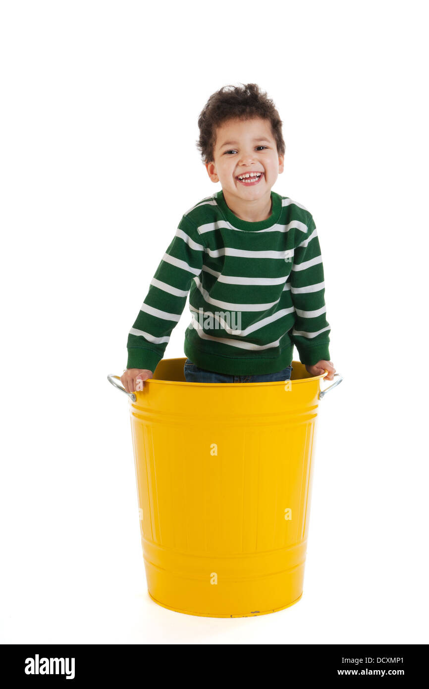 Little boy in trash can Stock Photo Alamy