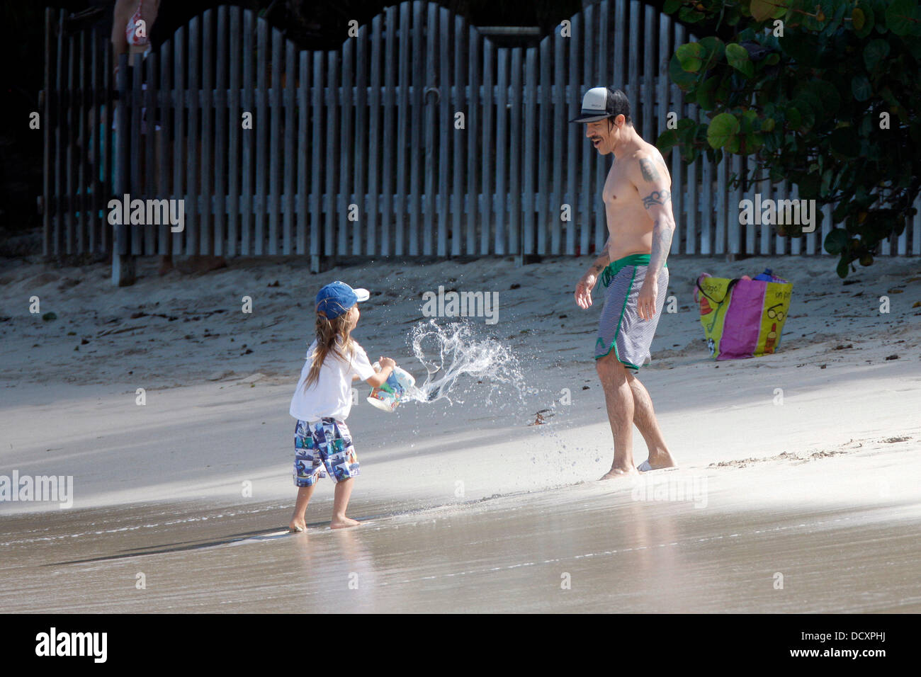 Anthony Kiedis and his son Everly Bear enjoying a holiday on St ...