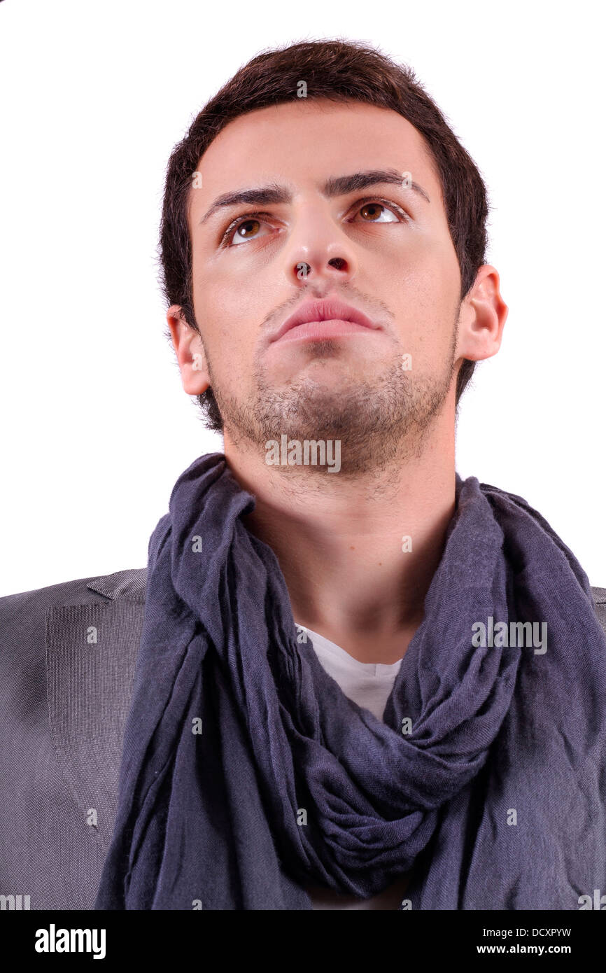 View of a young man standing against a white background Stock Photo - Alamy