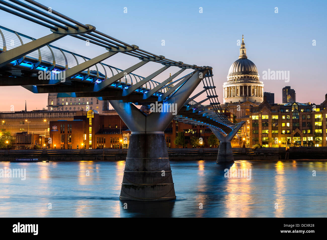 England, London Millennium Footbridge and St. Paul's Cathedral Stock Photo