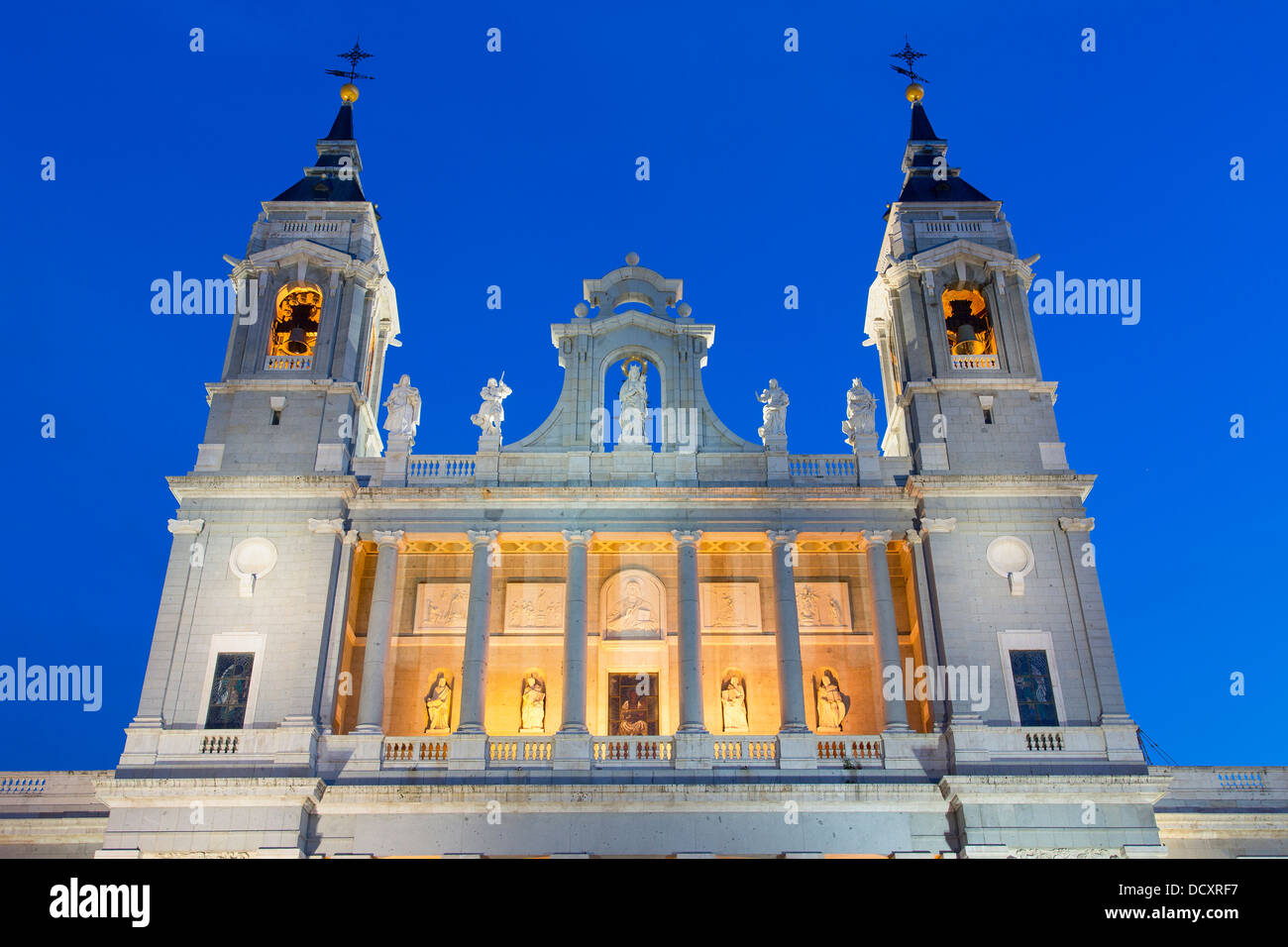 Madrid, Almudena Cathedral at Dusk Stock Photo