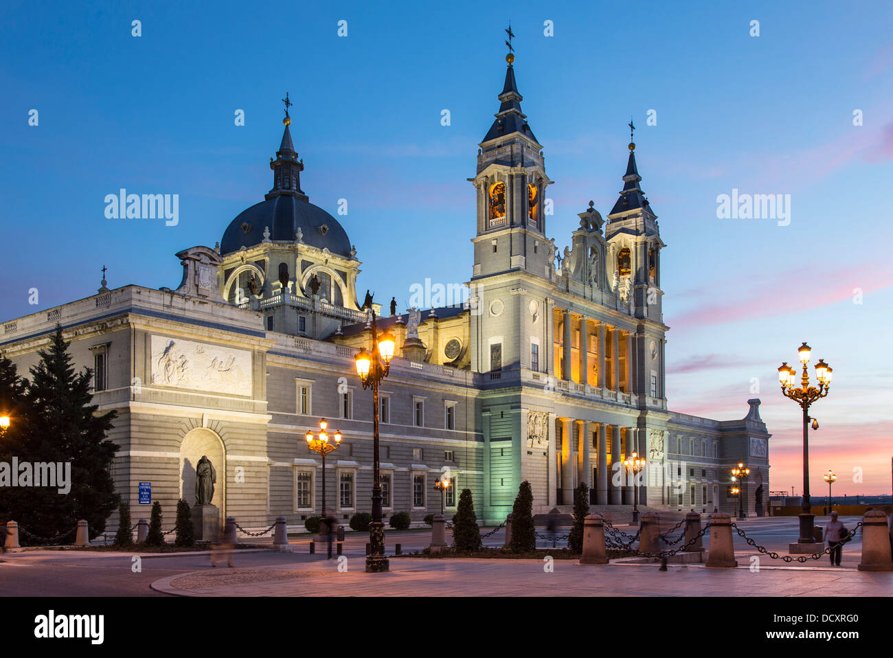 Madrid, Almudena Cathedral at Dusk Stock Photo