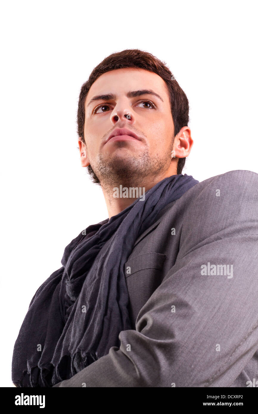 View of a young man standing against a white background Stock Photo - Alamy