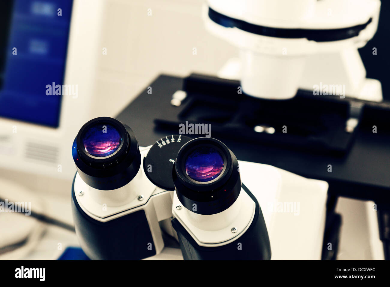 eyepiece of the optical microscope in a laboratory Stock Photo