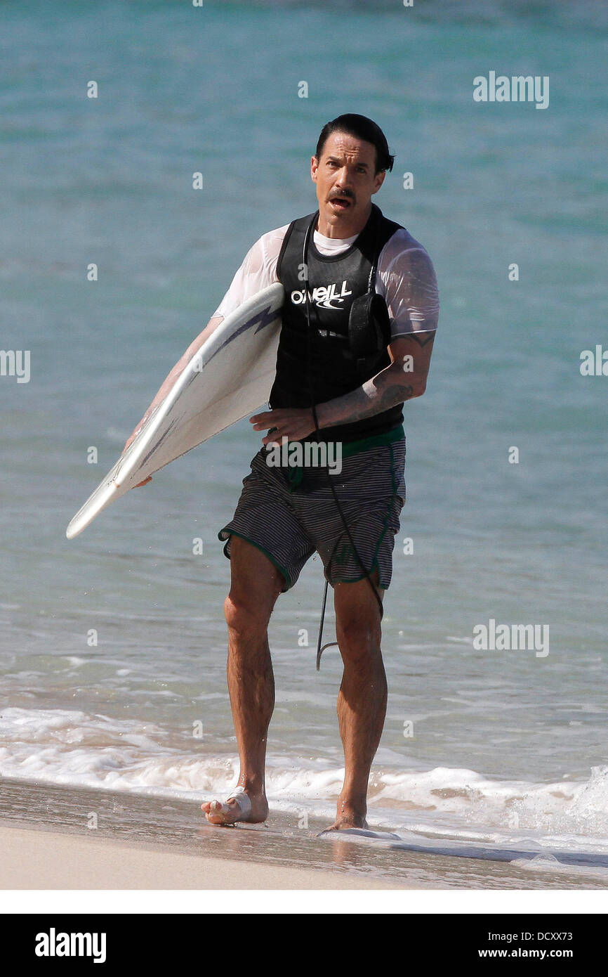 Anthony Kiedis surfing in St Barts St Barts 30.12.11 Stock Photo