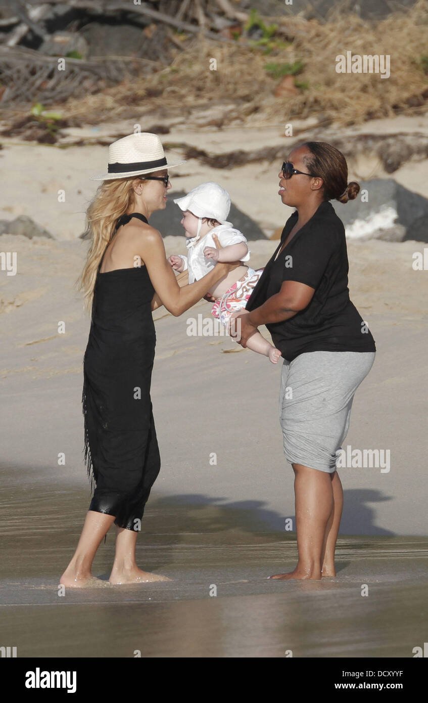 Rachel Zoe on the beach with her son Skyler on St. Barthelemy Island St