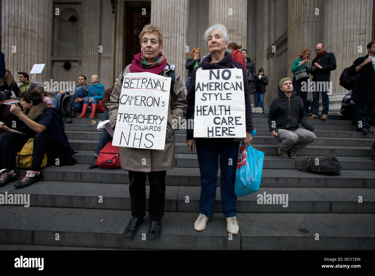 Anti capitalist protesters outside St Pauls Cathedral in London, UK Stock Photo