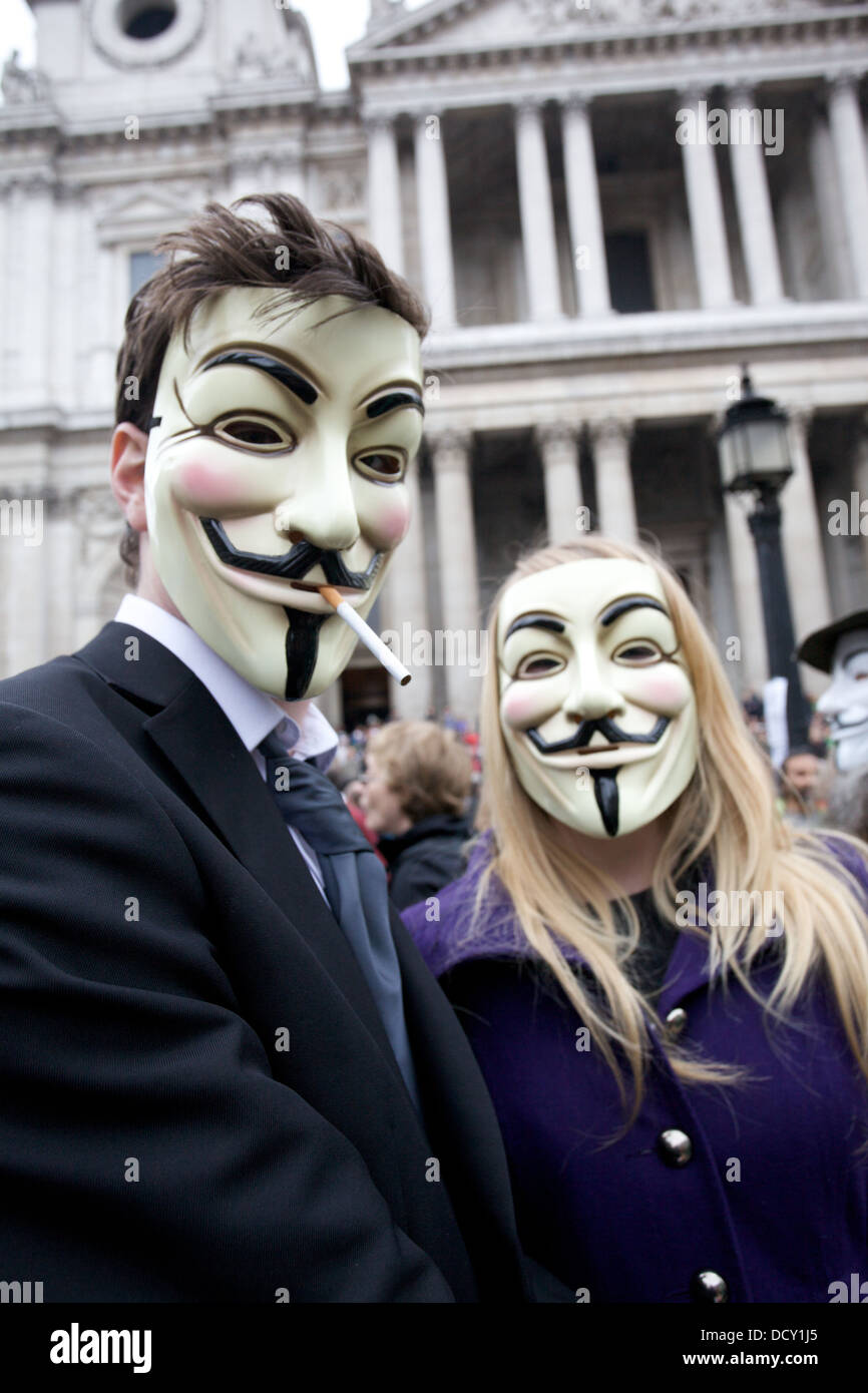 Anti capitalist protesters outside St Pauls Cathedral in London, UK Stock Photo