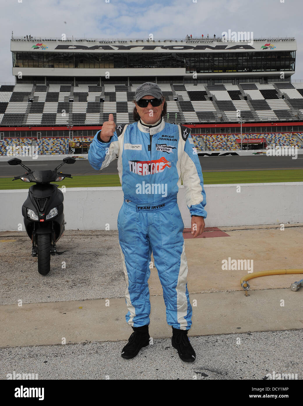 Brian Johnson of AC/DC appears during testing for Rolex Sports Car Series 'Rolex 24' at Daytona International Speedway  Daytona Beach, Florida - 07.01.12 Stock Photo