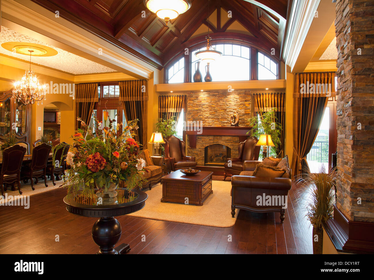 Luxurious Estate Home Living Room And Dining Room; St. Albert, Alberta