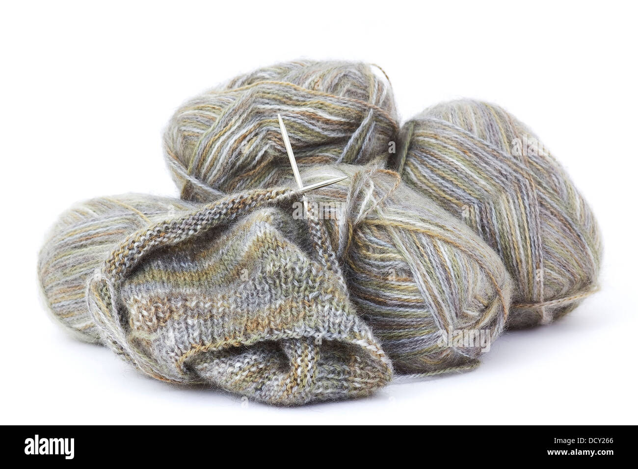 Woollen thread and knitting needle Stock Photo - Alamy