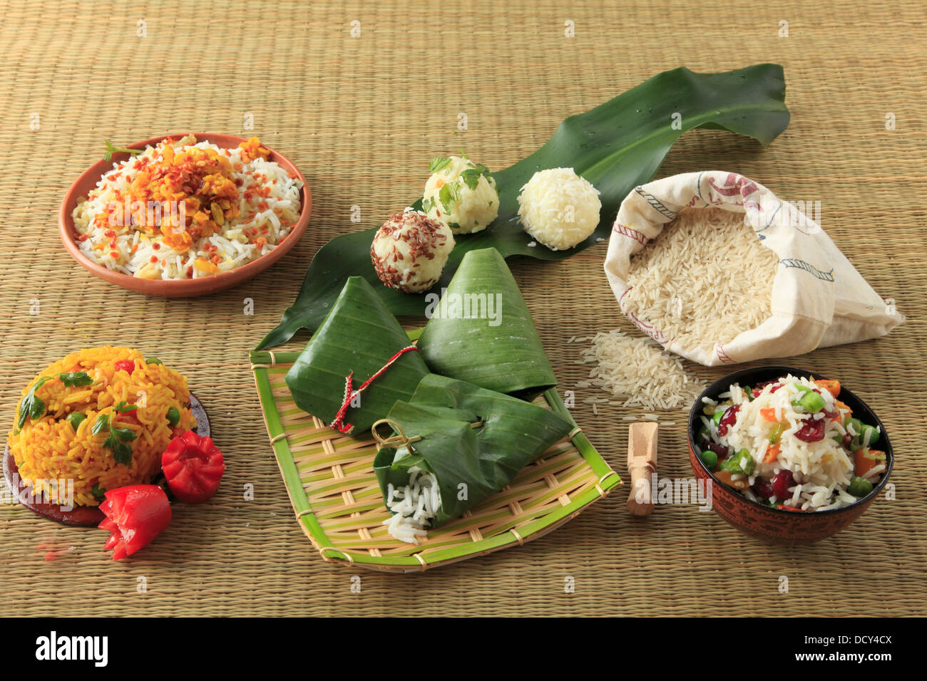 Rice, variety of ways of preparing and presenting, Stock Photo