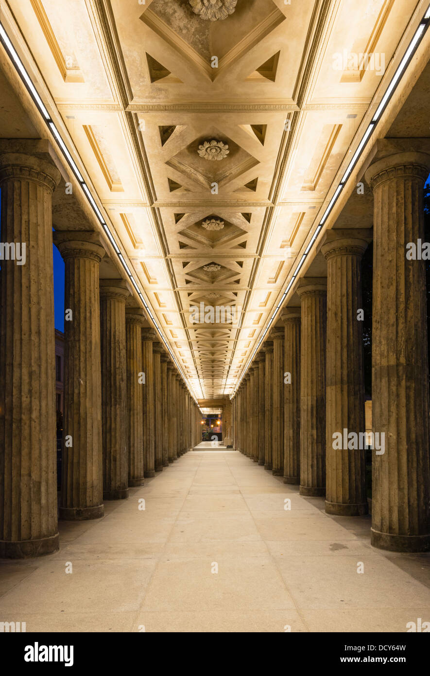 Night view of collonade on Museumsinsel or Museum Island in Berlin Germany Stock Photo