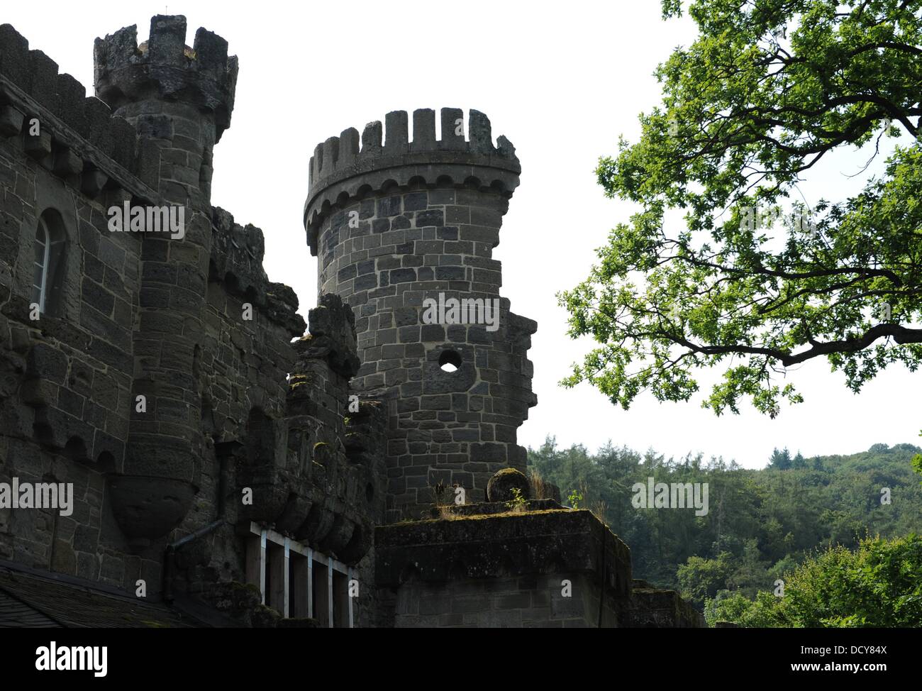 The Loewenburg (Lions Castle) is pictured in Kassel, Germany, 22 August 2013. The castle located at the UNESCO-World Heritage Site Bergpark Wilhelmshoehe will receive its main tower again: the historical Bergfried shall be reconstructed according to plans of landgrave Wilhelm IX. from the 18th century. Photo: UWE ZUCCHI Stock Photo