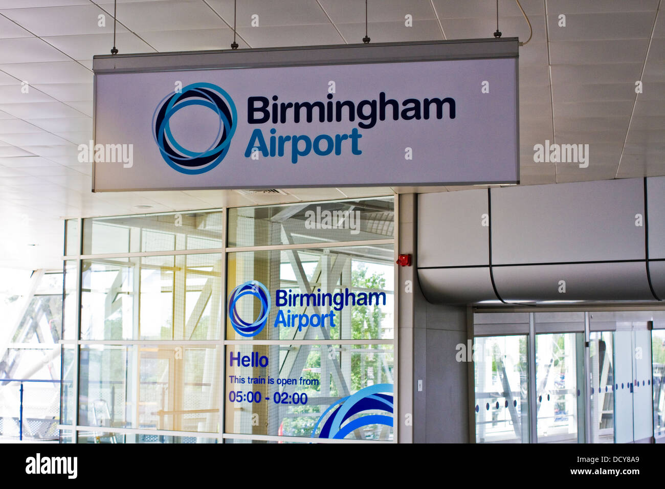 Birmingham airport sign by the Air Rail link cable car Stock Photo Alamy