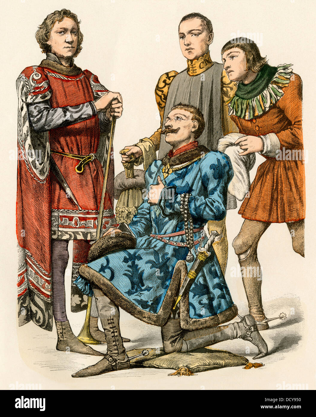 Burgundian nobility in the 1400s. Hand-colored print Stock Photo