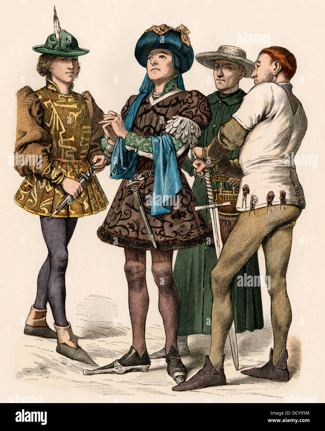 Burgundian nobility in the 1400s. Hand-colored print Stock Photo