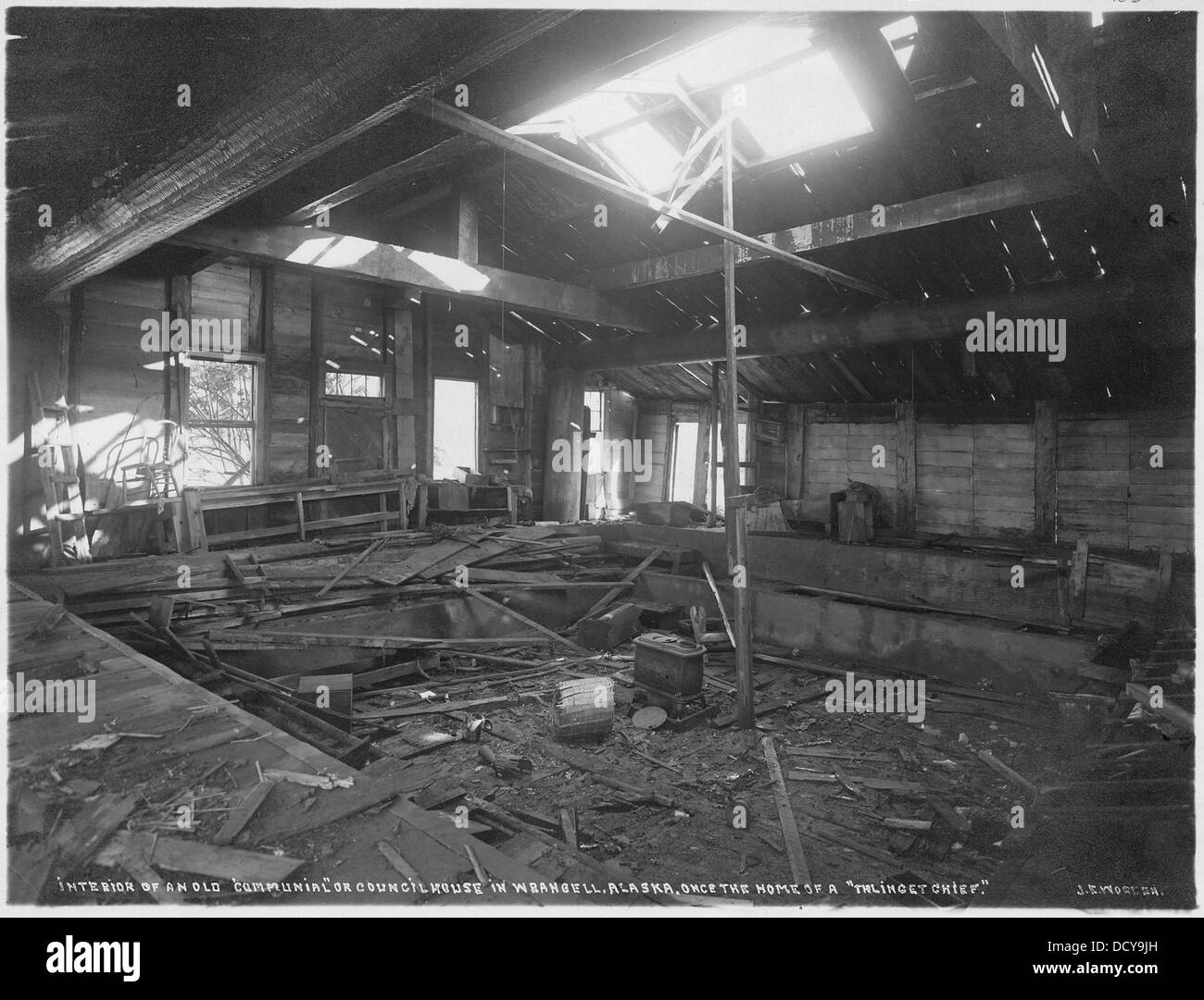 Interior of an old communal or council house in Wrangell, Alaska