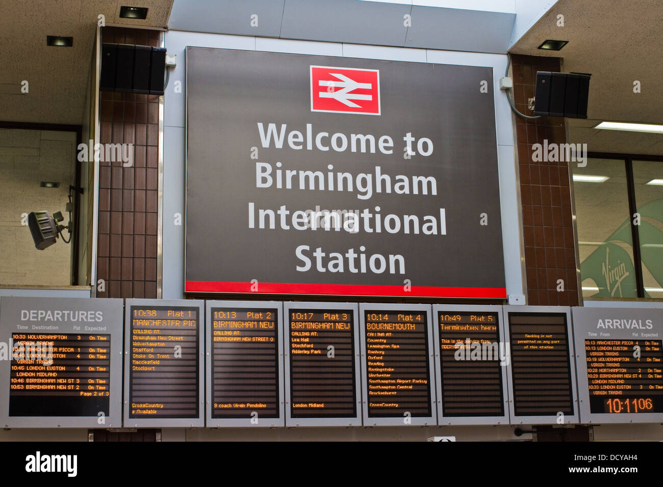 Welcome to Birmingham International station sign in the ticket hall
