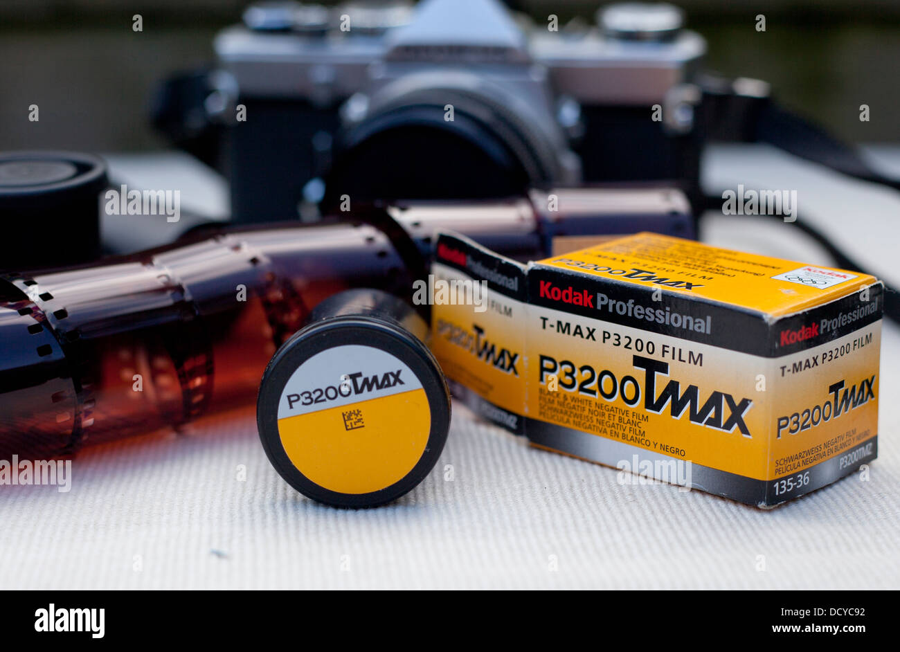 Film SLR camera with Kodak film Stock Photo