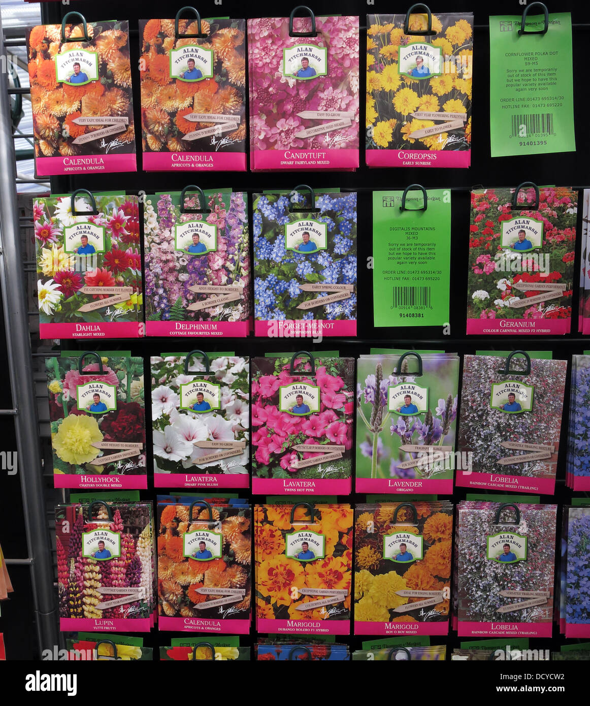 Alan Titchmarsh celebrity seeds on sale at garden centre Stock Photo