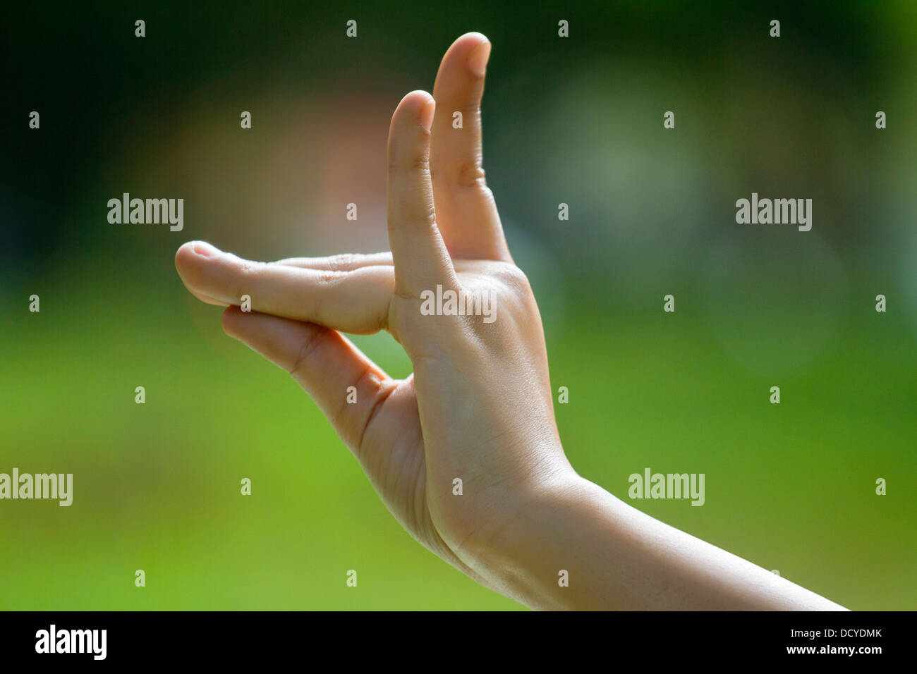 Close-up of woman's hand in yoga gesture Stock Photo - Alamy