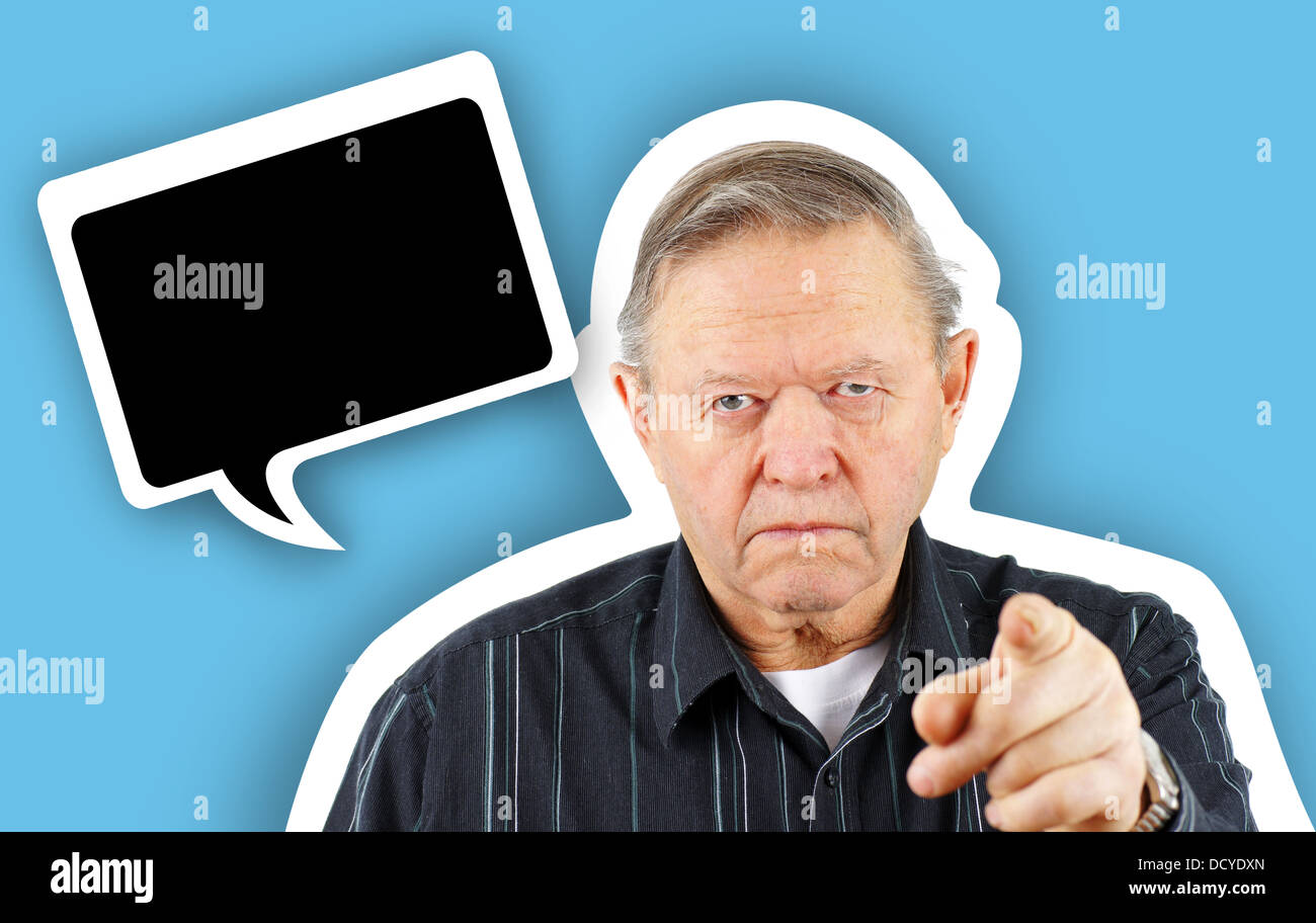 Old man pointing you with speech bubble Stock Photo Alamy