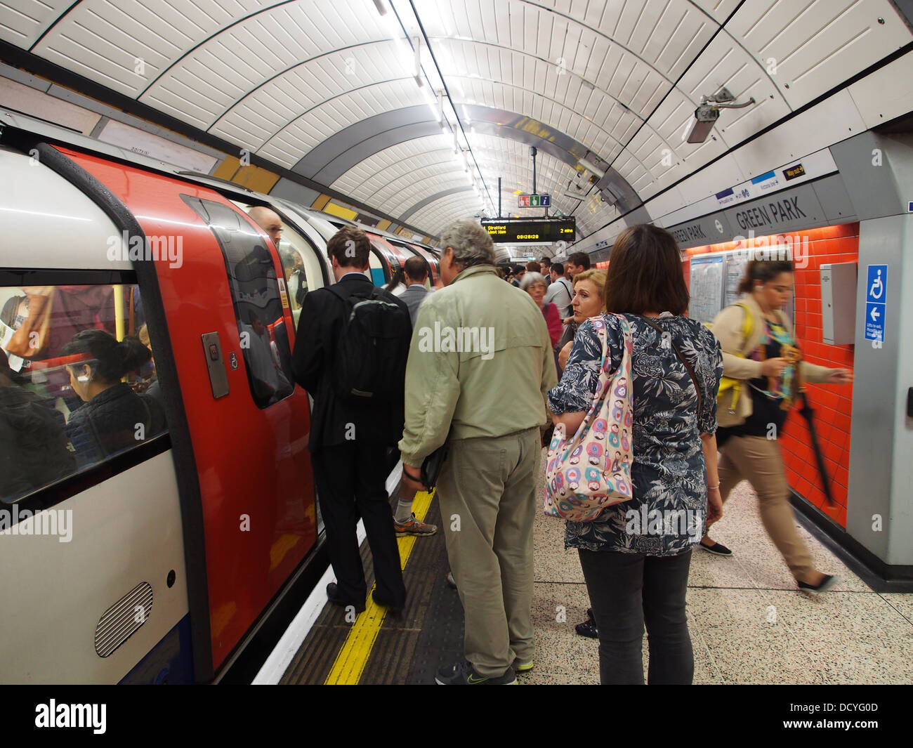 London underground, crowded with commuters Stock Photo