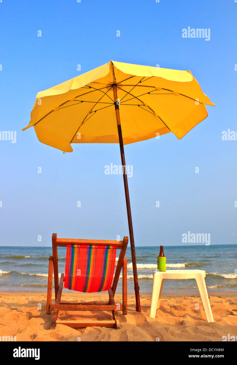 Beach chair and umbrella on tropical beach in ChaAm ,Thailand Stock